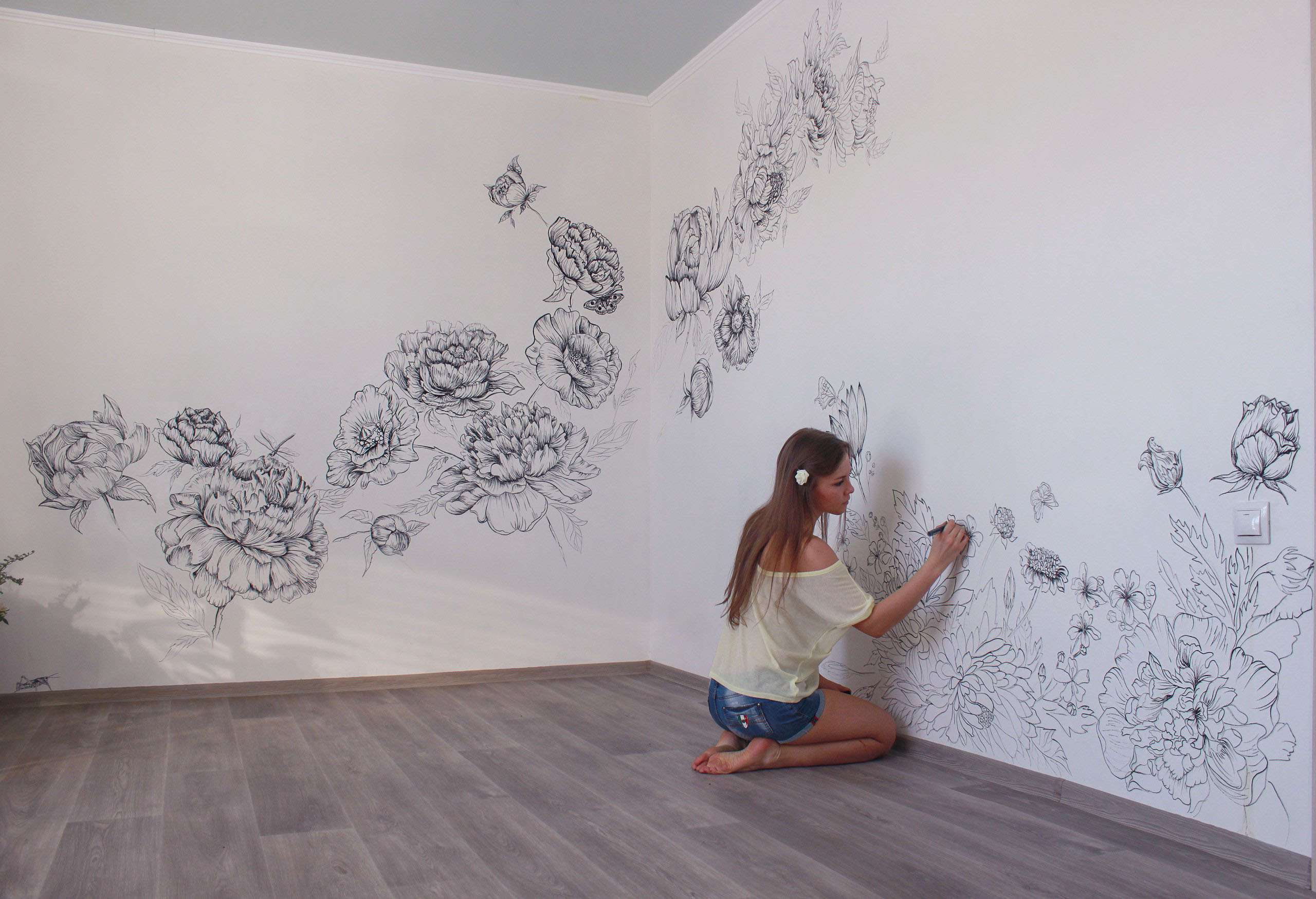 Pinki widget рисовать на обоях. Роспись стен. Идеи для росписи стен. Разрисованные стены в комнате. Расписные стены.