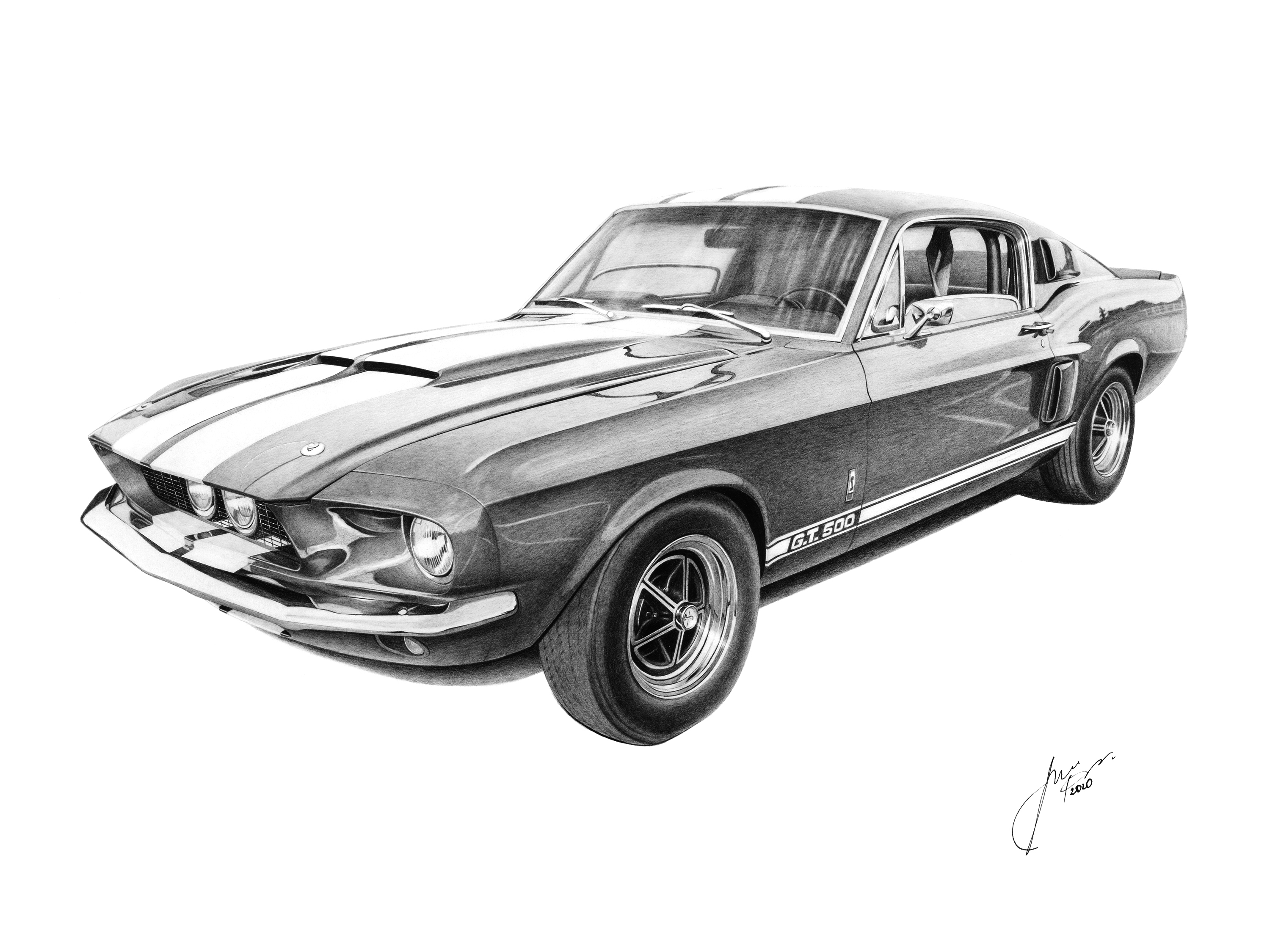 1967 Ford Shelby Mustang Gt500 | Realistic Drawing On Behance