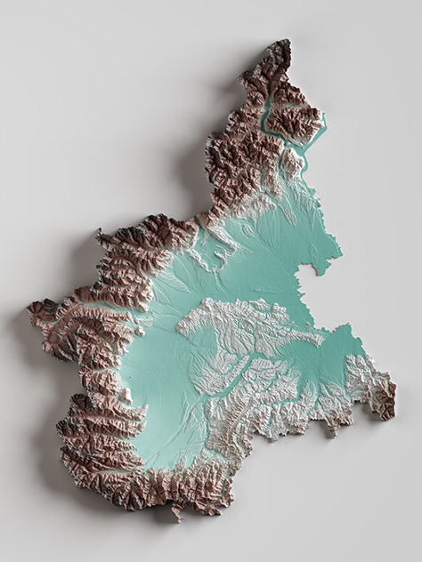 Custom printed shaded relief map