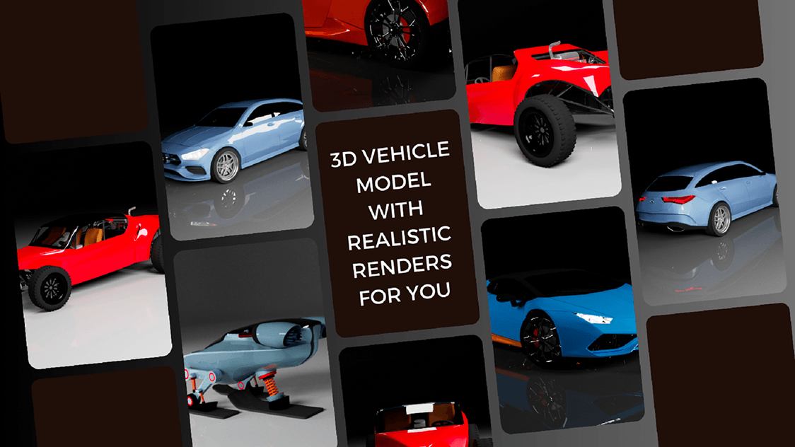 I will do 3d vehicle model with realistic renders for you.