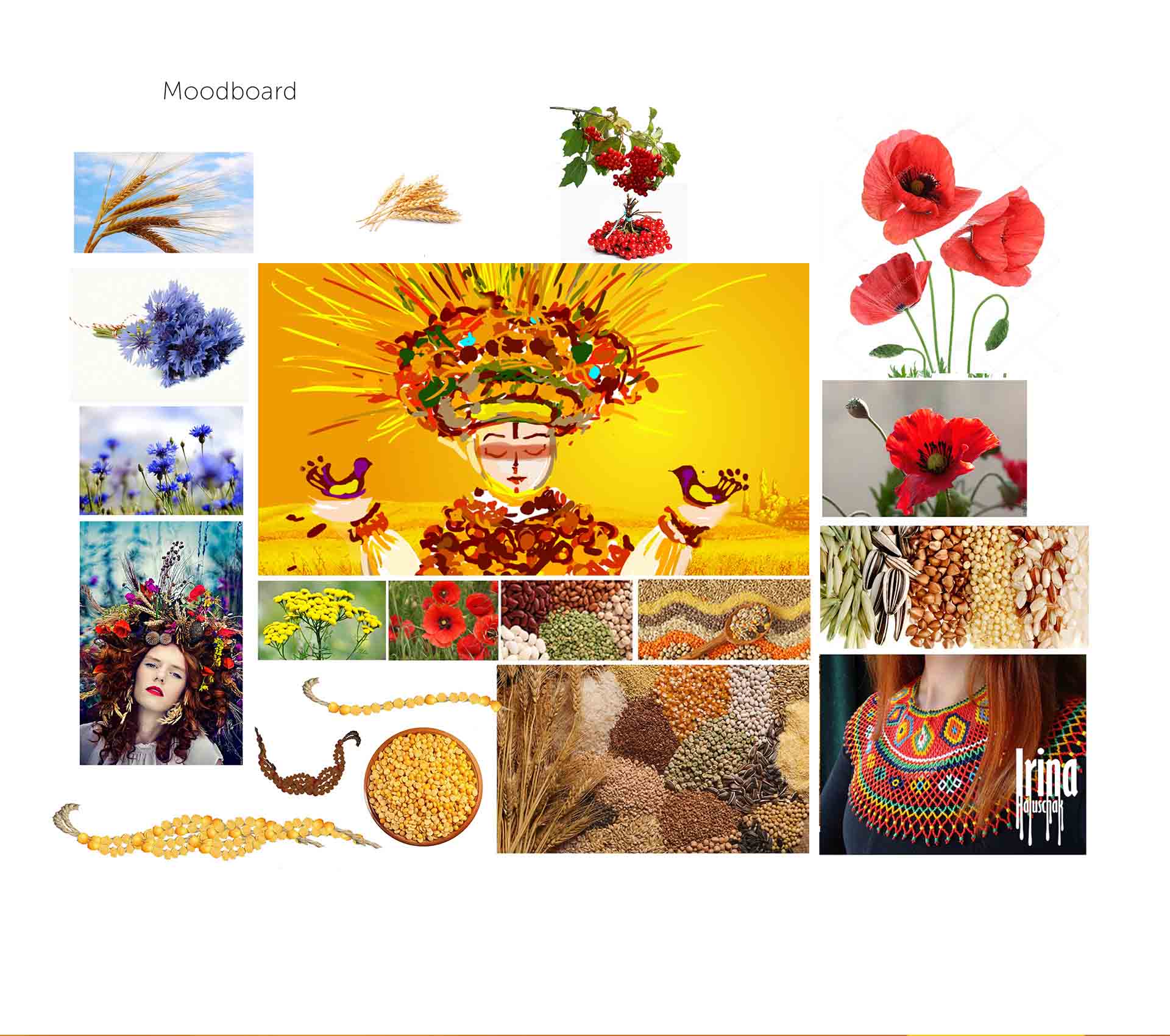 The moodboard contains an authentic image of Mother Goddes and craft design