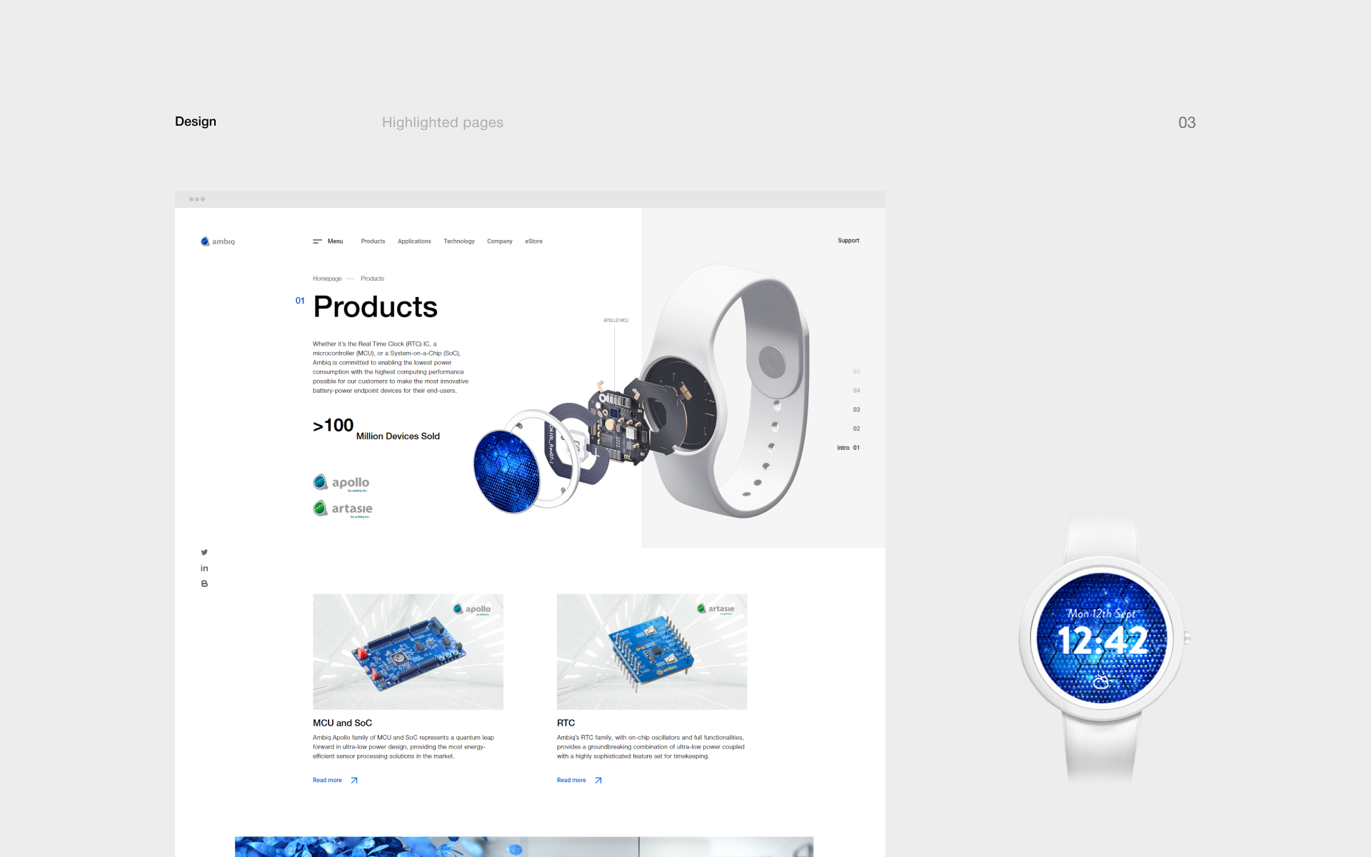 The products page design was established in clean shapes and colors