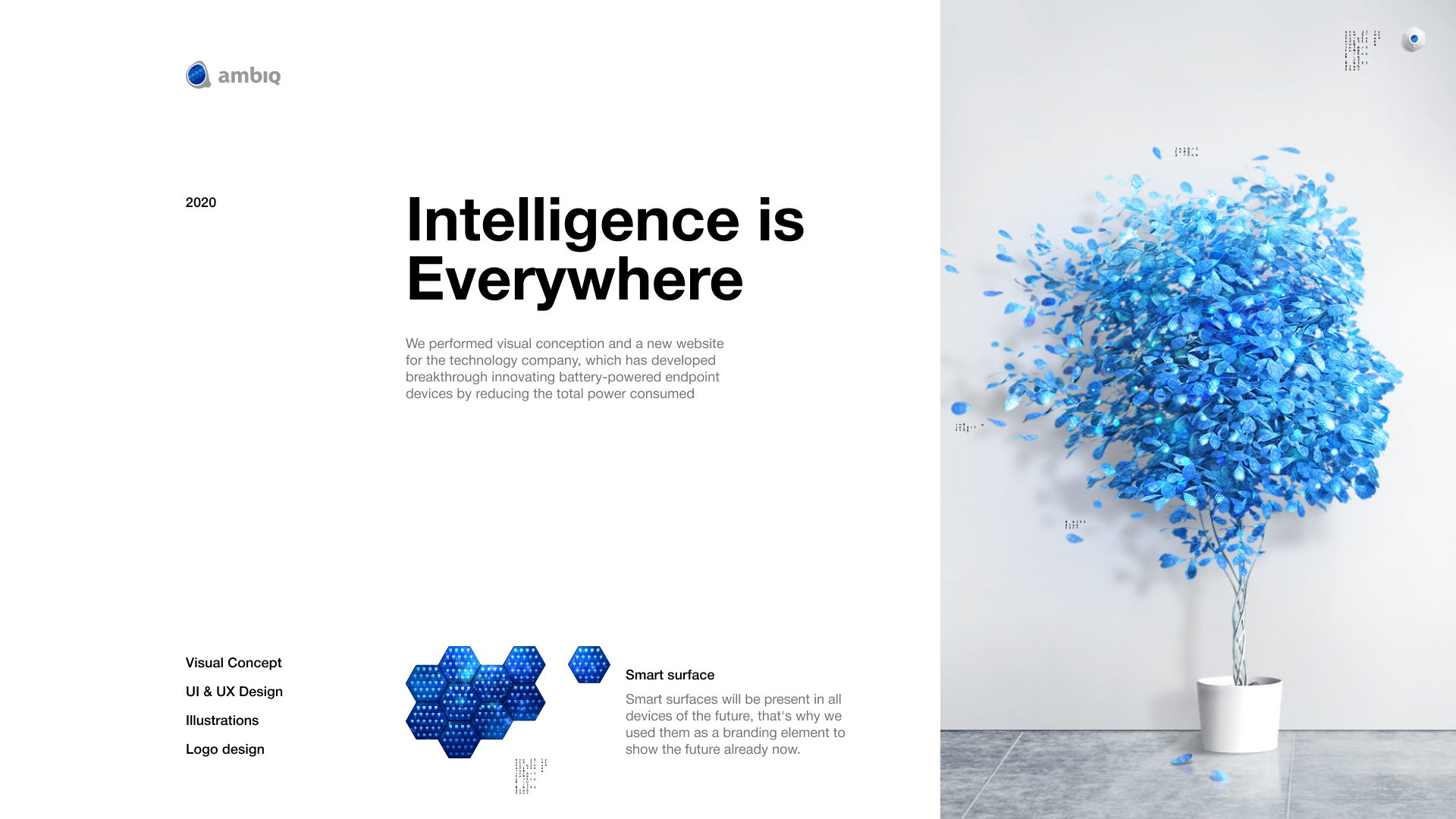 Visual idea and copy for a website describing that Intelligence is everywhere