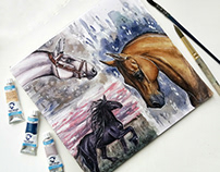 Watercolor horses Illustration