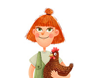 Character girl and chicken