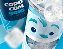 Mascote e embalagem copo com gelo Happy Ice