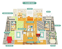 The floor map illustration for PEANUTS concept shop