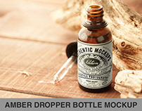 Amber dropper bottle label psd mockup