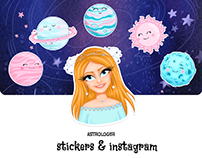 Astrologer stickers. Planets and stars