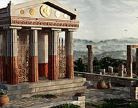 Ancient greek style temple and ruins scene