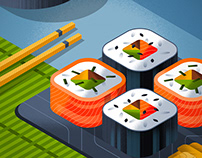 Adobe, isometric sushi illustration