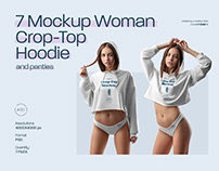 7 Mockups Woman Crop-Top Hoodie & Panties + 1 FREE