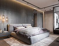 bedroom in contemporary style with loft elements.