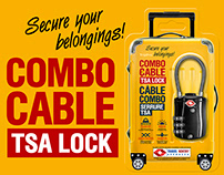Combo Cable. TSA Lock. Packaging Design.