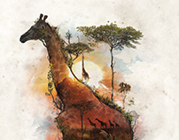 Giraffe Nature Surrealism Collage Painting Art