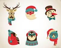 Vintage Hipster Christmas animals