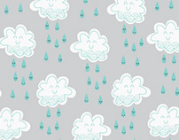 Happy little rain clouds novelty fabric
