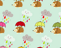Happy hedgehogs, soggy day novelty pattern