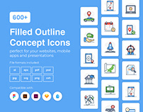600+ Filled Outline Concept Icons