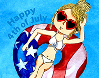 4th of July Post Card Series: watercolor illustrations