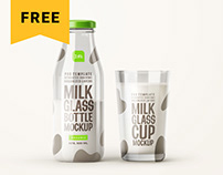 Free Fresh Milk Glass Bottle Mockup Set