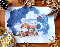 Winter postcards about Christmas dwarfs