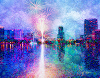 Fireworks at Lake Eola, Orlando, Florida 4th of July