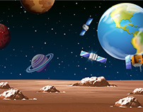 Space scene with satellites and planets