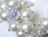 Bridal White Pearl  and Swarovsk Crystal Charm Bracelet