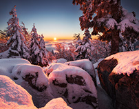 January snow and sunset