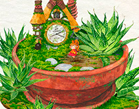 watercolor illustration with succulent fairy garden