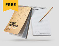 Free Kraft Notepad Mockup Set, Sketchbook