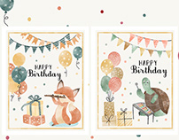 Watercolour Animal Birthday Cards