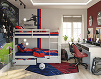 Teenagers room with football fun - bunk bed CGI