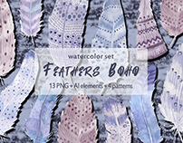 Watercolor feathers Boho