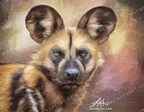 African Wild Dog Oil Painting by Wayne Flint