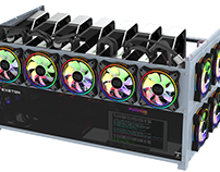 3d render images of miner machines with 7 Gpu
