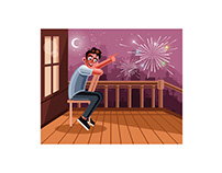 Watching Fireworks Graphics Illustration