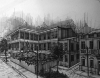 Architectural sketches in ink