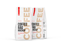 Coffee Bag, Pouch, Front and Half Side view mockup