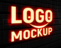 3D Light Effect Logo Mockup On Dark Wall
