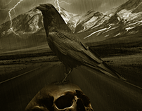 Crow Under The Skull in the Storm Rain
