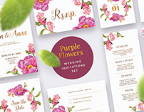 Purple Flower Wedding Invitation Set