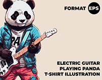 Electric Guitar Playing Panda T-Shirt Illustration
