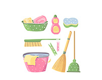 Funny cleaning tools. Vector illustration