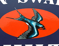 Barn Swallow Quilts, handpainted enamel on MDO sign