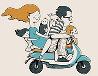 A family riding a motorcycle