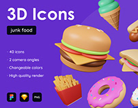 Junk Food Pack - 40 Customizable 3D Icons