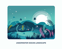 Underwater Ocean Landscape Vector Illustration