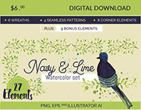 Navy & Lime Watercolor Set
